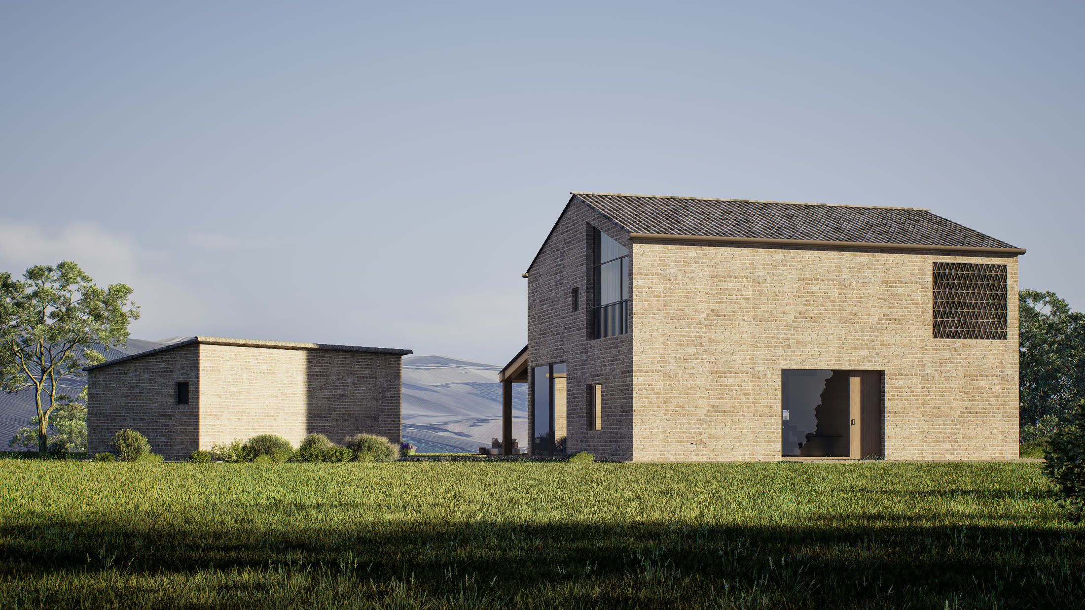 Farmhouse and annex in the landscape