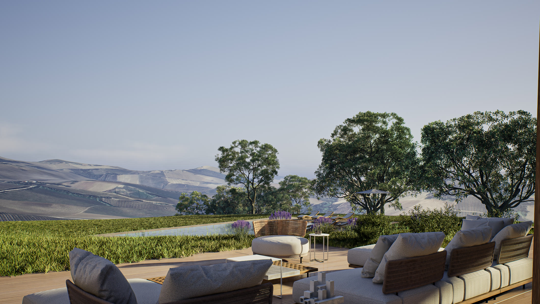 Terrace lounge overlooking the valley